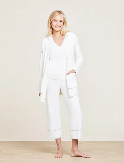 Barefoot Dreams Cozychic Lite Contrast Stitch Cardigan In Metallic