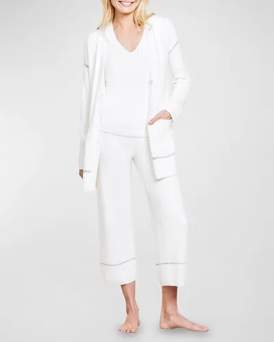 Barefoot Dreams Cozychic Lite Contrast-stitch Cardigan In Pearl-carbon