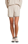 Barefoot Dreams Cozychic Lite® Pointelle Stripe Lounge Shorts In Sand Dune/deep Juniper
