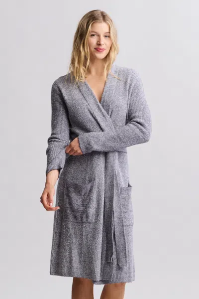Barefoot Dreams Cozychic Lite® Ribbed Robe In Pacific Blue / Pearl