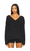 Barefoot Dreams Cozychic Lite Ribbed V Pullover With Back Tie In Black