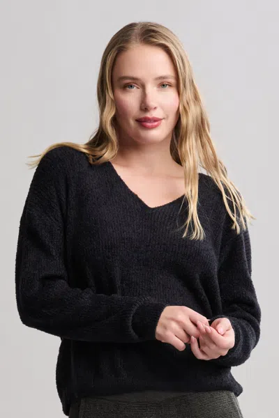 Barefoot Dreams Cozychic Lite® Ribbed V Pullover With Back Tie In Black