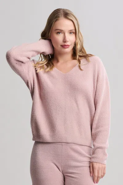 Barefoot Dreams Cozychic Lite® Ribbed V Pullover With Back Tie In Pink