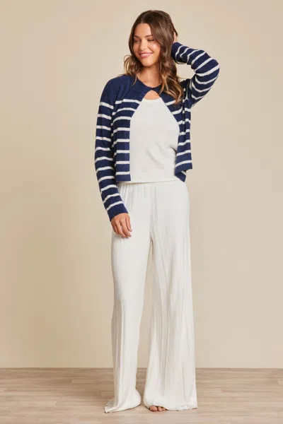 Barefoot Dreams Cozychic Lite® Striped Cardigan With Button In Blue