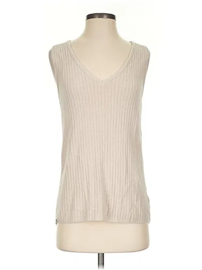 Pre-owned Barefoot Dreams Cozychic Lite Sweater Vest In Tan