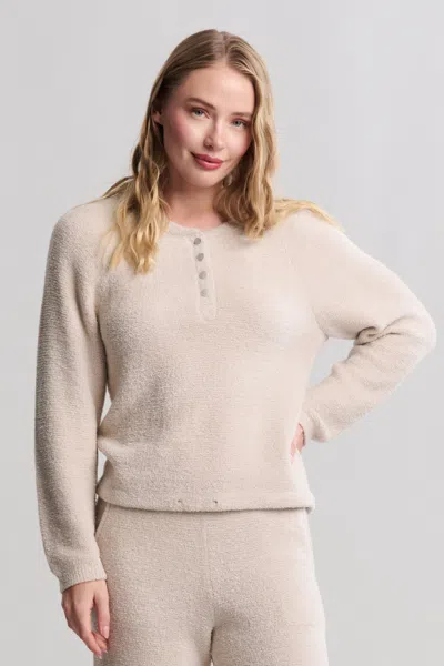 Barefoot Dreams Cozychic Lite® Textured Raglan Sleeve Henley In Stone