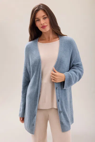 Barefoot Dreams Ribbed Button Front Cardigan In Blue