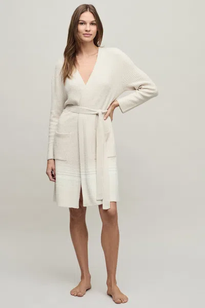 Barefoot Dreams Cozychic Lite® Variegated Stripe Ribbed Robe In Sand Dune / Pearl