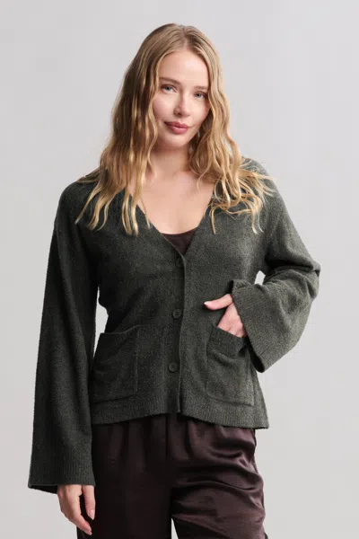 Barefoot Dreams Cozychic Lite® Wide Sleeve Button Front Cardigan In Green