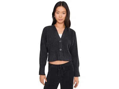 Barefoot Dreams Cozychic Lite(r) Cotton Ribbed Button Front Cardigan In Black