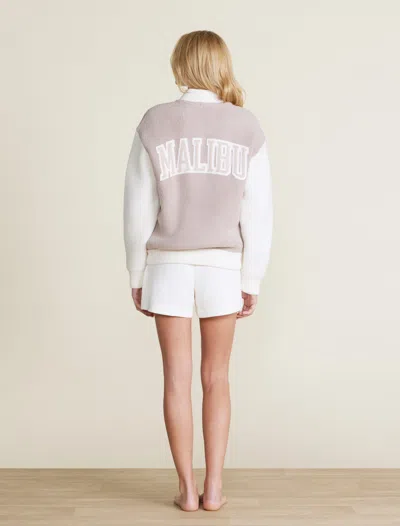 Barefoot Dreams Cozychic® Malibu Varsity Jacket In Taupe / Cream