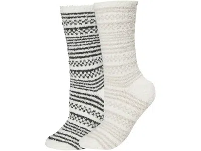 Barefoot Dreams Cozychic (r) Checkered Stripe Sock Set Sock Dark Moss Stone Multi: One Size In White