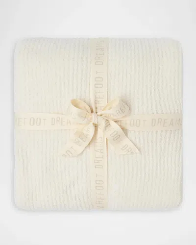 Barefoot Dreams Cozychic Ribbed Blanket Stitch Throw, 54" X 72" In White