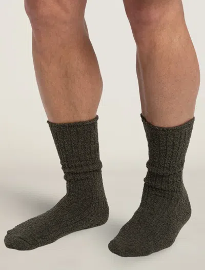 Barefoot Dreams Cozychic® Ribbed Socks In Heathered Olive / Carbon