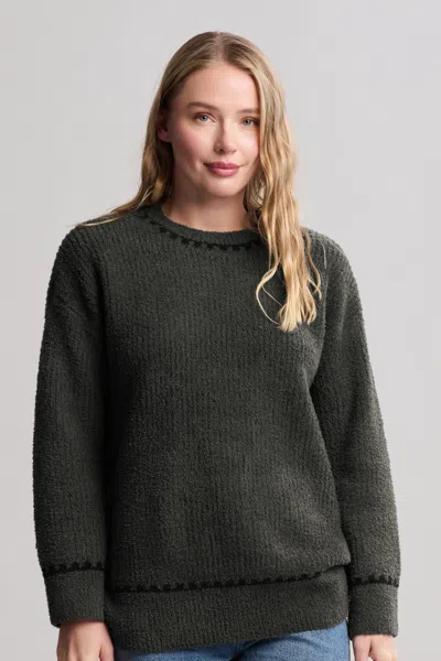 Barefoot Dreams Cozychic® Ribbed Sweater With Blanket Stitch In Black