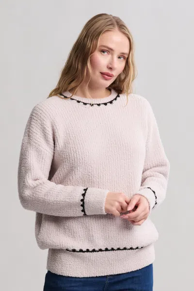 Barefoot Dreams Cozychic® Ribbed Sweater With Blanket Stitch In Neutral