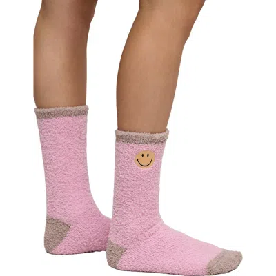 Barefoot Dreams Cozychic® Smiley Assorted 2-pack Ribbed Crew Socks In Pink
