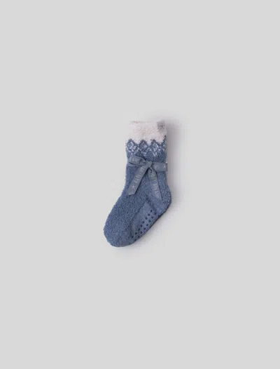 Barefoot Dreams Babies' Cozychic® Toddler Fair Isle Sock In Blue Dusk / Cream