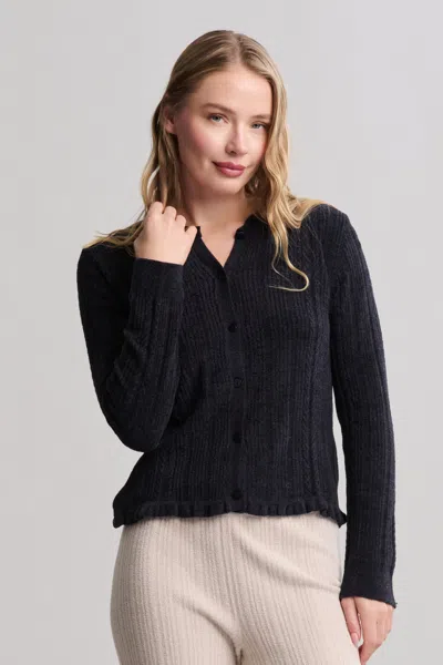 Barefoot Dreams Cozychic Ultra Lite® Cable Knit Cardigan With Ruffle In Black