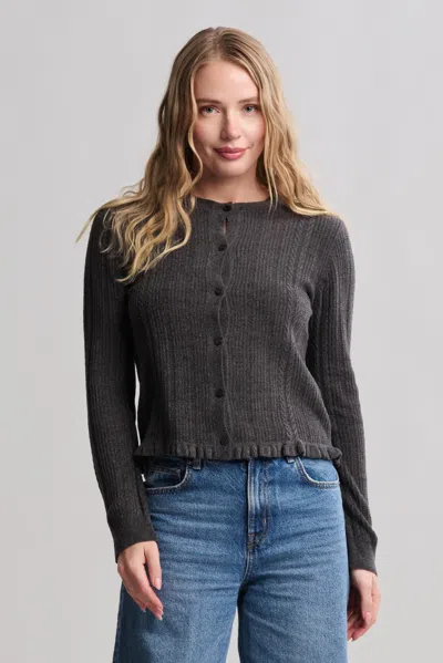 Barefoot Dreams Cozychic Ultra Lite® Cable Knit Cardigan With Ruffle In Carbon