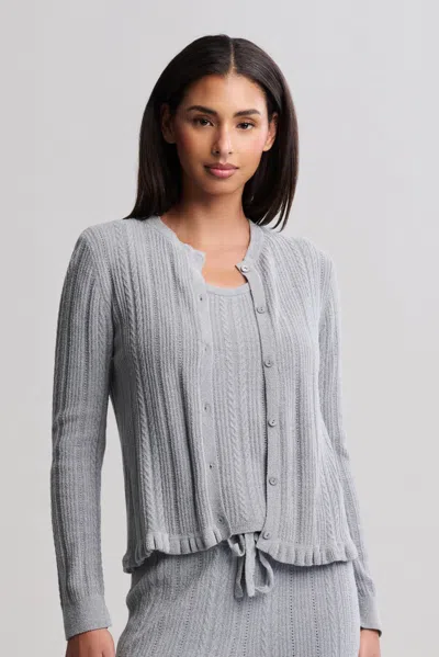 Barefoot Dreams Cozychic Ultra Lite® Cable Knit Cardigan With Ruffle In Moonbeam