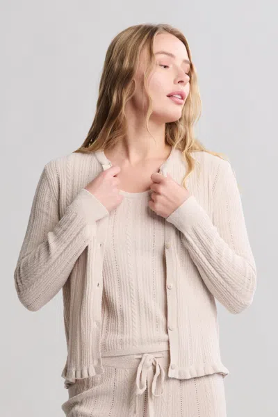 Barefoot Dreams Cozychic Ultra Lite® Cable Knit Cardigan With Ruffle In Neutral