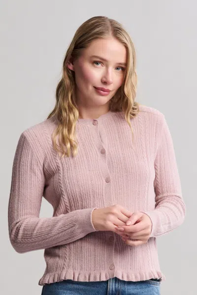 Barefoot Dreams Cozychic Ultra Lite® Cable Knit Cardigan With Ruffle In Pink