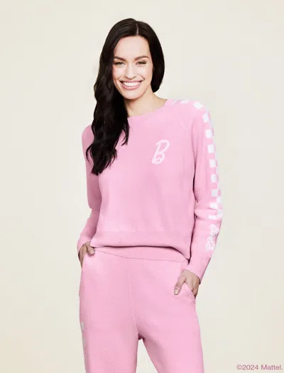Barefoot Dreams Cozychic Ultra Lite® Checkered Barbie™ Pullover In Barbie Pink