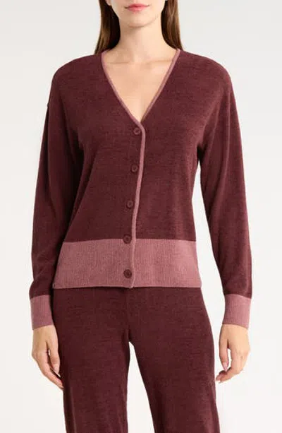 Barefoot Dreams ® Cozychic Ultra Lite Colorblocked Button Front Cardigan In Burgundy