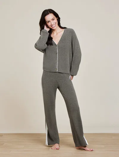 Barefoot Dreams Cozychic Ultra Lite® Contrast Ribbed Cardigan In Olive Branch / Pearl