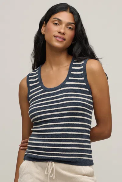 Barefoot Dreams Cozychic Ultra Lite® Contrast Rope Stripe Tank In Indigo / Stone