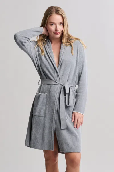 Barefoot Dreams Cozychic Ultra Lite® Contrast Scallop Ribbed Robe In Gray