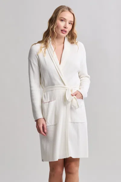 Barefoot Dreams Cozychic Ultra Lite® Contrast Scallop Ribbed Robe In White