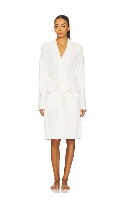 Barefoot Dreams Cozychic Ultra Lite Contrast Scallop Ribbed Robe In White