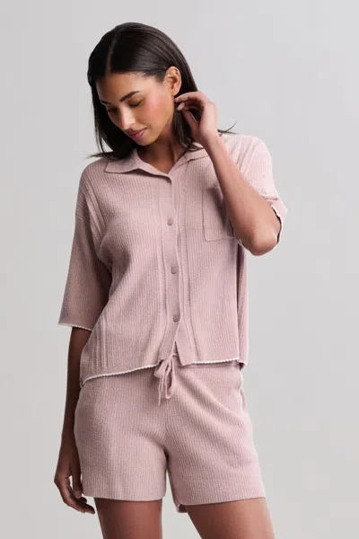 Barefoot Dreams Cozychic Ultra Lite® Contrast Scallop Short Sleeve Shirt And Short Set In Pink