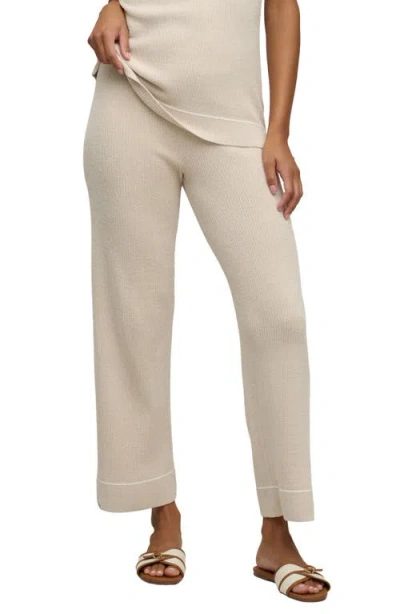 Barefoot Dreams Cozychic® Ultra Lite® Contrast Stripe Rib Ankle Pants In Neutral