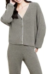 Barefoot Dreams Cozychic Ultra Lite Ribbed Cardigan In Olive Branch/pearl