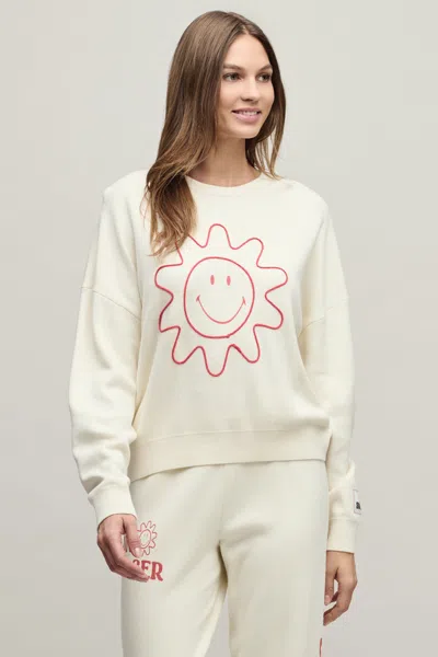 Barefoot Dreams Cozychic Ultra Lite® Cotton Smiley® Sun & Stars Pullover In Cream / Light Poppy Red