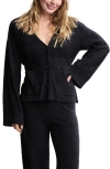 Barefoot Dreams Cozychic® Ultra Lite® Flare Sleeve Button-up Top In Black