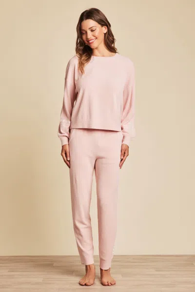 Barefoot Dreams Cozychic Ultra Lite® Heartbeat Stripe Pullover In Pink Peonie / Pearl