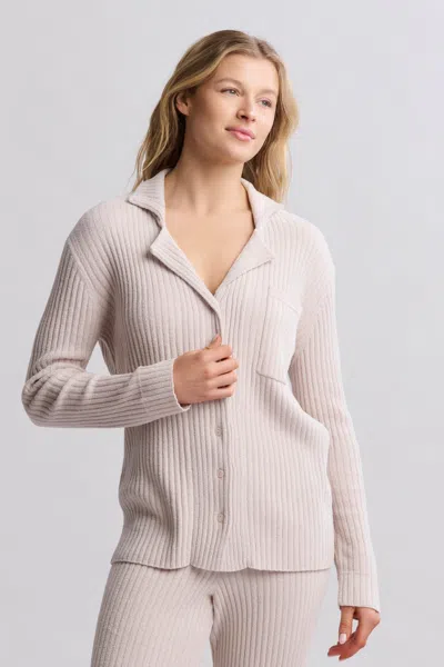 Barefoot Dreams Cozychic Ultra Lite® Lurex Rib Button Front Shirt In Chai