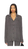 Barefoot Dreams Cozychic Ultra Lite Lurex Rib Button Front Shirt In Gray