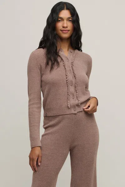 Barefoot Dreams Cozychic Ultra Lite® Pointelle Rib Ruffle Front Cardigan In Sable