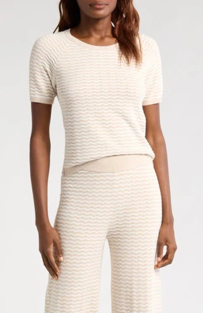 Barefoot Dreams Cozychic Ultra Lite® Pointelle Short Sleeve Lounge Top In Stone/pearl