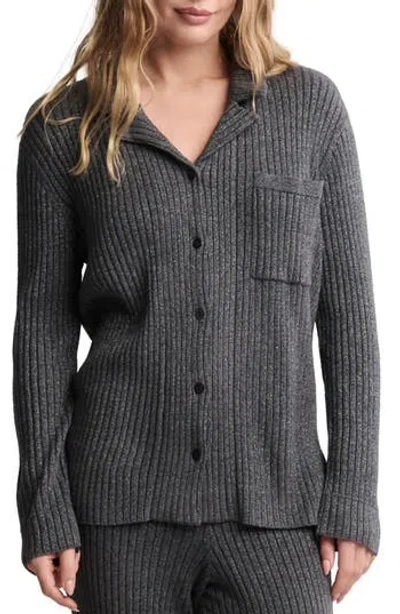 Barefoot Dreams Cozychic Ultra Lite Lurex Rib Button Front Shirt In Brown