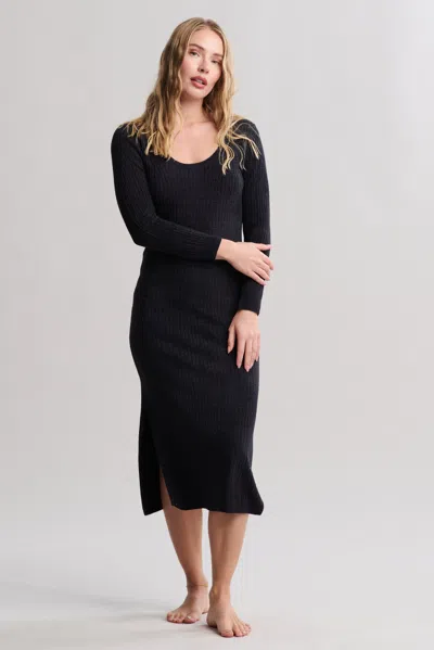 Barefoot Dreams Cozychic Ultra Lite® Ribbed Scoop Neck Midi Dress In Black