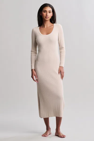 Barefoot Dreams Cozychic Ultra Lite® Ribbed Scoop Neck Midi Dress In Stone