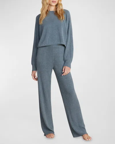 Barefoot Dreams Cozychic Ultra Lite Ribbed Wide-leg Pants In Blue Cove