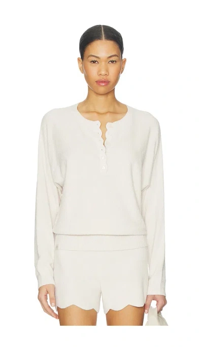 Barefoot Dreams Cozychic Ultra Lite Scallop Dolman Henley Top In White