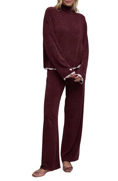 Barefoot Dreams Cozychic Ultra Lite® Scallop Heart Mock Neck Top In Burgundy
